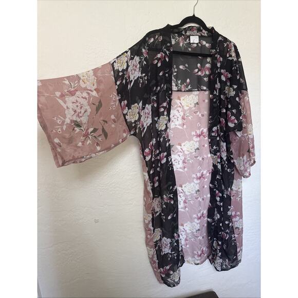 14th & Union Women’s Poncho Sheer black Floral Cardigan Fall Shawl, One Size OS - Picture 2 of 12